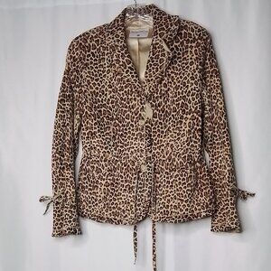 PAMELA McCOY COLLECTIONS LEOPARD PRINT LEATHER RUFFLE BLAZER SIZE L